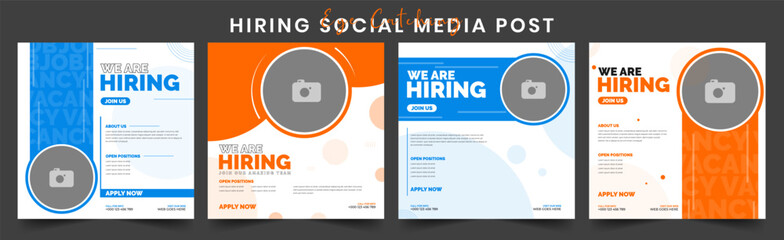 We Are Hiring Recruitment Open Job Vacancy Design Vector Social Media Post Template. We Are Hiring a Job Vacancy for Square Web Banner Layout Featuring Corporate Style, Discussion, Elegant Layout.