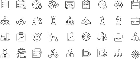 Business and Management Line Icon Set. Strategy, Leadership, Planning, Corporate, Conference, Icons. Vector Illustration