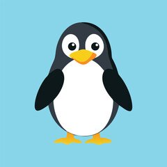 Cute Cartoon Penguin on Light Blue Background