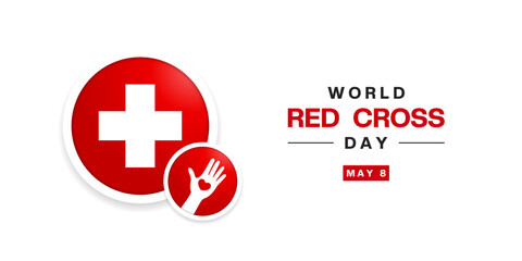 Obraz premium May 8th is World Red Cross Day. Plus icon, hand and heart. Suitable for posters, banners, social media and more. White background. 