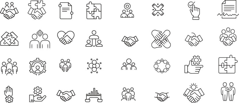 Partnership line icons set. teamwork, collaboration, handshake, agreement icons. editable vector illustration