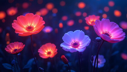  Glowing Flowers: Illustration, with bright colors that glow in the dark.