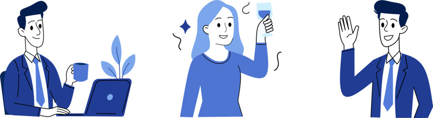 Flat Design Business People Office Scene, Teamwork, Celebration and Work Illustration