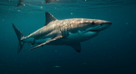 Fototapeta premium Great White Shark Swimming Underwater