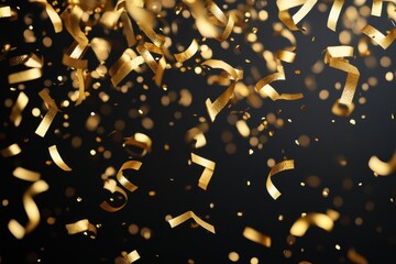 Gold confetti shower on black background