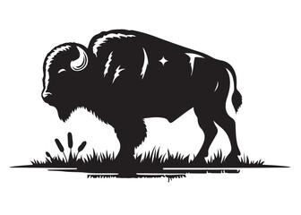 silhouette of buffalo logo vector, bull logo icon silhouette bison, bison logo silhouette vector, black bull silhouette, vector silhouette buffalo silhouette isolated on white background