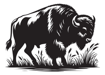 silhouette of buffalo logo vector, bull logo icon silhouette bison, bison logo silhouette vector, black bull silhouette, vector silhouette buffalo silhouette isolated on white background