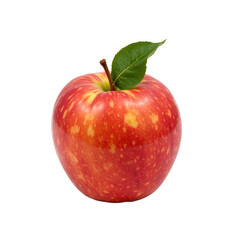 A fresh, vibrant red apple with a single green leaf attached, perfect for any fruit display.