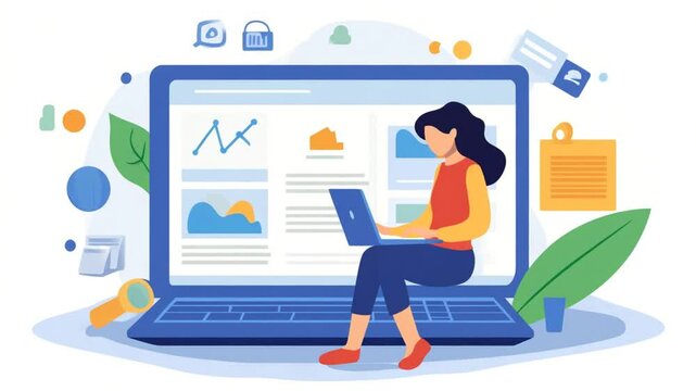 Concept of freelance worker using laptop for online business and data analysis