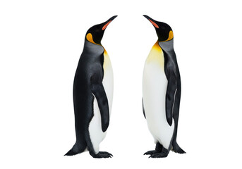 Obraz premium Two penguins facing each other isolated on white background