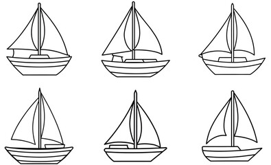 Hand Drawn Sailboat Vector Set – Nautical Boat Outline Illustrations Collection