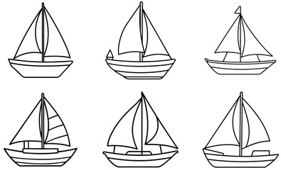 Hand Drawn Sailboat Vector Set – Nautical Boat Outline Illustrations Collection