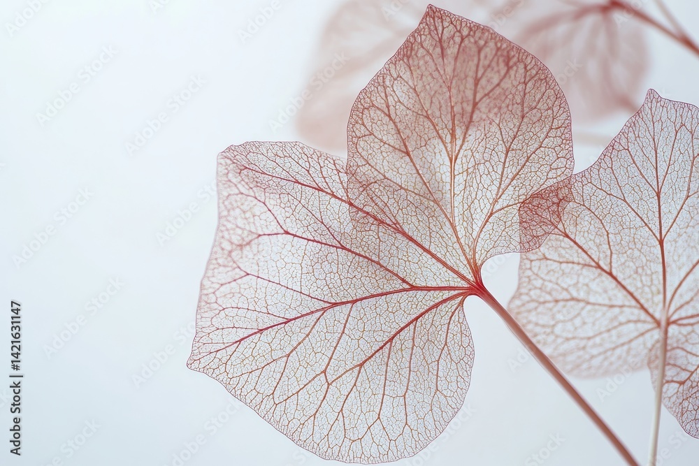 Poster Intricate green leaf with delicate vein patterns displayed on a white background, highlighting natures design at close range