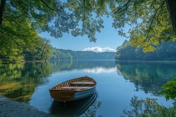 Fototapeta premium Serene lake scene with a small boat