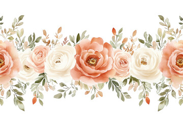 Watercolor floral arrangement with peach and cream roses on black backdrop