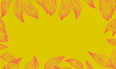Bright abstract background with red leaves on yellow. Colorful decorative frame for banners, invitations, cards, and seasonal designs. Modern and minimal template