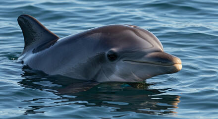 Dolphin Swimming in the Ocean Water Close Up