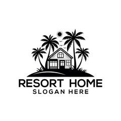 Obraz premium resort home silhouette logo vector line art logo design