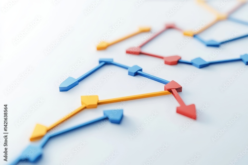 Aufkleber Colorful geometric shapes create a dynamic pattern on a white surface, representing growth and movement in a modern artistic interpretation of charts