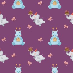 Cute seamless pattern on Happy Birthday, Holidays pattern, Kids Birthday template, Packaging endless print, Greeting papers, cute design, digital watercolor