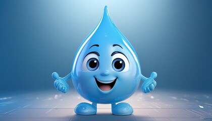 Illustration of 3d cute water drop character with hands and feet
