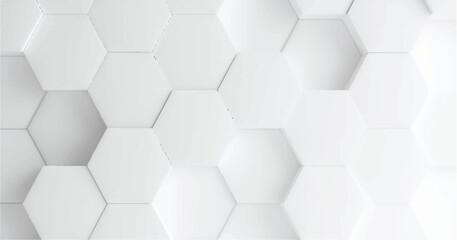 Create a vector illustration of a white background with multiple white hexagons arranged in a staggered, honeycomb pattern. Include soft shadows to give a 3D effect and slight depth to the hexagons. 