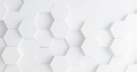 Create a vector illustration of a white background with multiple white hexagons arranged in a staggered, honeycomb pattern. Include soft shadows to give a 3D effect and slight depth to the hexagons. 