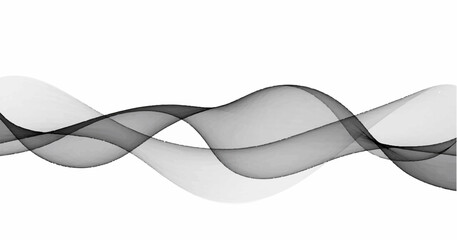 Fototapeta premium Create a vector illustration of multiple overlapping black and gray sine waves on a white background. The waves should be semi-transparent and vary slightly in thickness and amplitude. Keep the design