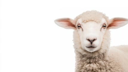 Obraz premium Close-up of sheep head looking forward on white background