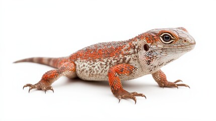 Naklejka premium Red and white lizard standing on white background