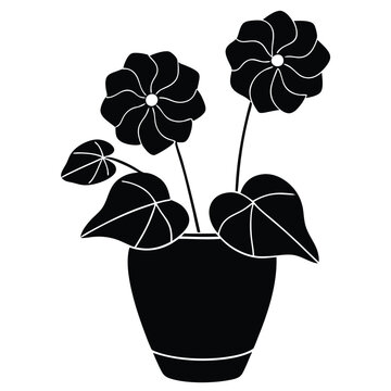 black potted flowers silhouette on white clip art preview