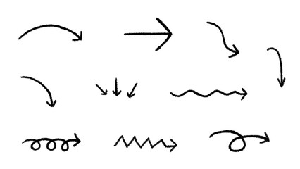 手描き風のゆるめな黒色矢印セット