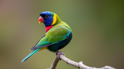 Fototapeta premium Beautiful multi colored Gouldian finch bird from Australia Generative AI