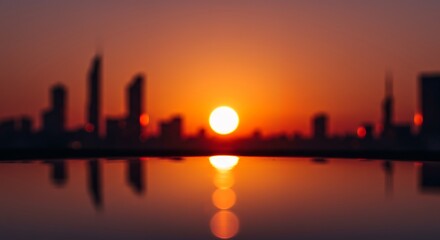 Sunset Over Cityscape Reflecting on Water