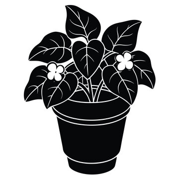 black potted plant with flowers clip art preview
