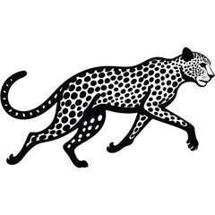 Obraz premium Black and White Cheetah Illustration: Vector Image of a Spotted Wild Cat in a Classic, Elegant Style for Design and Decoration