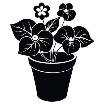 black and white potted flowers clip art preview
