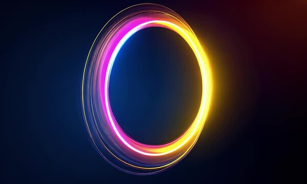 Abstract background with a colorful, glowing ring on a dark space, with a motion effect. This represents a concept related to space technology and science.