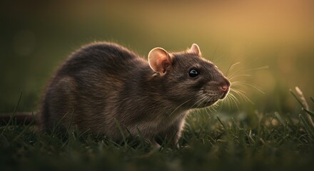 Rat in Green Grass Looking to the Right