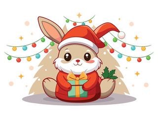 Santa Claus and Reindeer Celebrating Christmas with Gifts in a Snowy Cartoon Scene