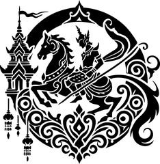 sketch vector illustration silhouette design icon logo symbol mascot detail creature mythology classic vintage knight demon wayang ethnic traditional floral 