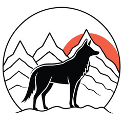 Mystical wolf silhouette designs in nature scenes with spiritual, emotional and tribal elements vector illustration
