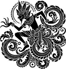 sketch vector illustration silhouette design icon logo symbol mascot detail creature mythology classic vintage knight demon wayang ethnic traditional floral  