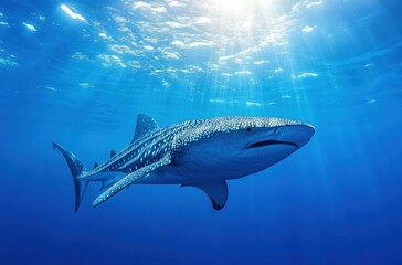 Fototapeta premium Whale shark filtering plankton, gentle giant of the sea,