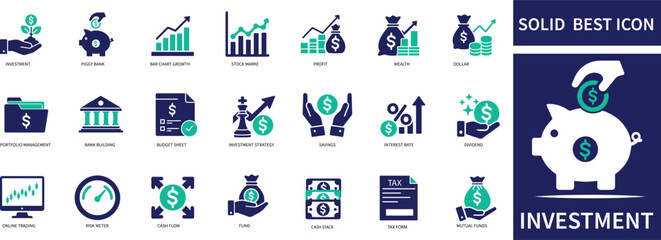  Investment Icon Set Flat Vector Icons for Finance, Growth, and Wealth Management
