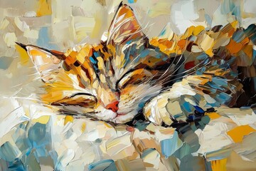 An Artistic Portrayal of a Peaceful Feline in Slumber