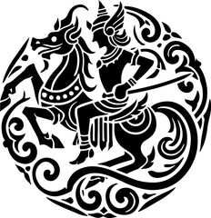 sketch vector illustration silhouette design icon logo symbol mascot detail creature mythology classic vintage knight demon wayang ethnic traditional floral  