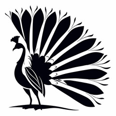 Elegant Peacock Silhouette with Teal Accents . A stylized silhouette of a peacock, featuring a rich navy blue outline and teal accents on the body and tail feathers.