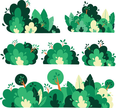  Collection of green bushes and plants illustration 