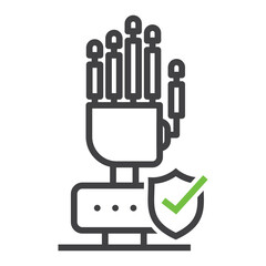 Robot Hand Check Icon – Secure AI Verification and Approval Line Vector